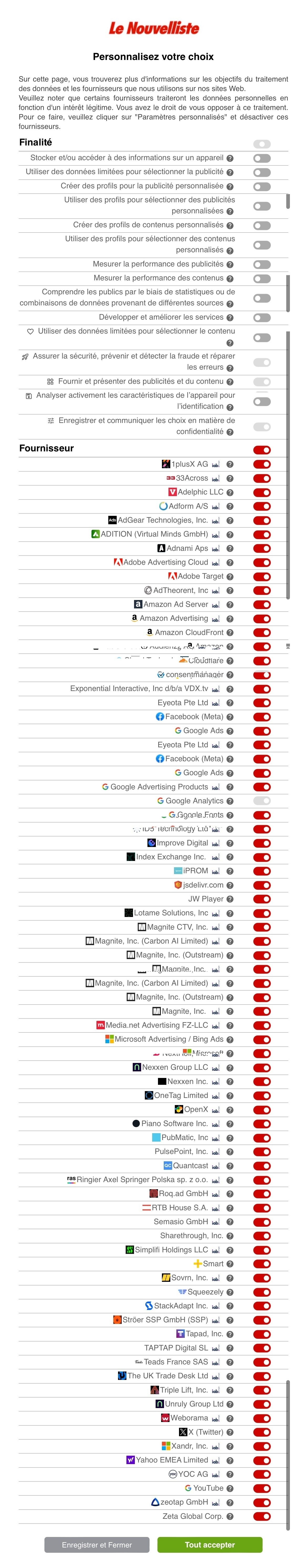 Capture d'écran de la liste des partenaires à valider, ou pas.